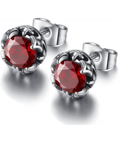 Jewelry Silver Tone Stainless Steel Vintage Stud Earrings for Men Women, Various Styles Red CZ $9.17 Earrings