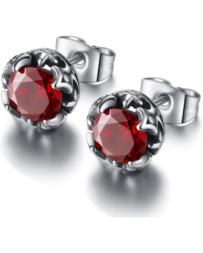 Jewelry Silver Tone Stainless Steel Vintage Stud Earrings for Men Women, Various Styles Red CZ $9.17 Earrings