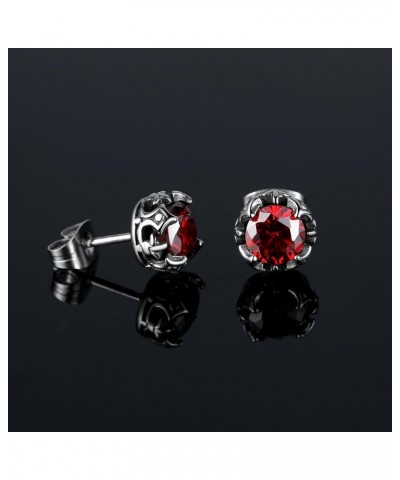 Jewelry Silver Tone Stainless Steel Vintage Stud Earrings for Men Women, Various Styles Red CZ $9.17 Earrings