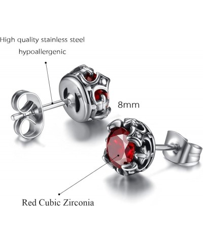 Jewelry Silver Tone Stainless Steel Vintage Stud Earrings for Men Women, Various Styles Red CZ $9.17 Earrings