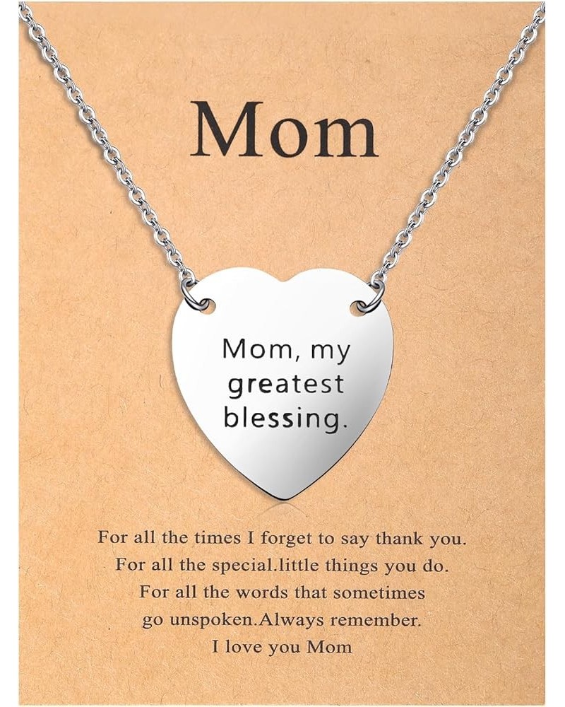 Mom Necklace for Women Heart Pendant Jewelry Mothers Day Gifts from Daughter Mom, my greatest blessing $7.64 Necklaces