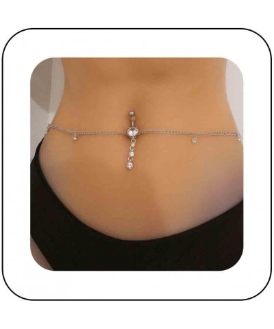 Belly Ring Waist Chain Rhinestone Crystal Tassel Belly Chain Sexy Non Piercing Belly Button Ring Body Chain Beach Bikini Harn...