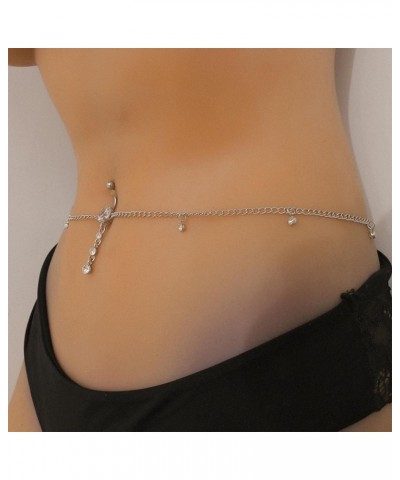 Belly Ring Waist Chain Rhinestone Crystal Tassel Belly Chain Sexy Non Piercing Belly Button Ring Body Chain Beach Bikini Harn...