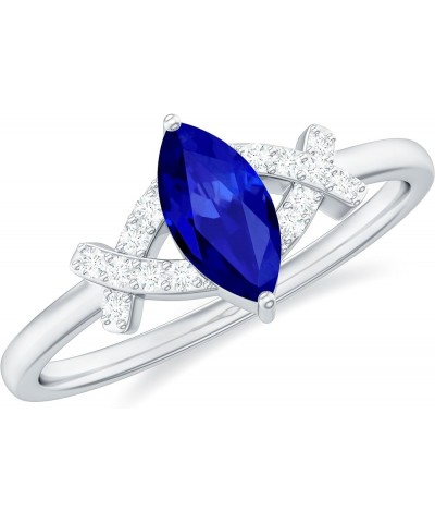 Certified Lab Grown Blue Sapphire Minimal Promise Ring with HI-SI Diamond, 1 Cttw, AAAA Quality 10K White Gold $249.30 Rings