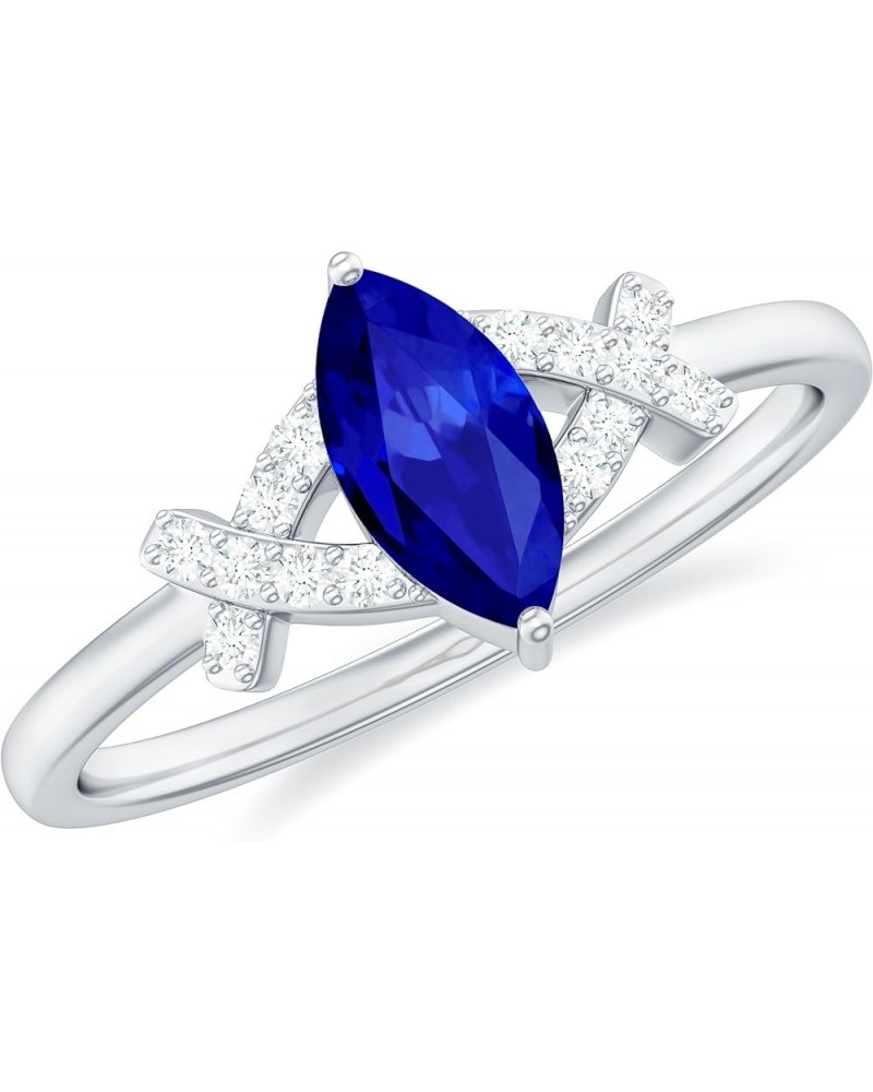 Certified Lab Grown Blue Sapphire Minimal Promise Ring with HI-SI Diamond, 1 Cttw, AAAA Quality 10K White Gold $249.30 Rings