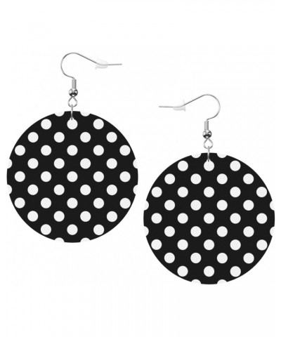 Black White Polka Dot Faux Leather Round Earring Dangle Hook，Round Dangle Earrings For Women Girls Lovely Hippie Leather Earr...