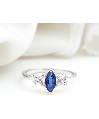 Certified Lab Grown Blue Sapphire Minimal Promise Ring with HI-SI Diamond, 1 Cttw, AAAA Quality 10K White Gold $249.30 Rings