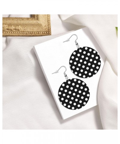 Black White Polka Dot Faux Leather Round Earring Dangle Hook，Round Dangle Earrings For Women Girls Lovely Hippie Leather Earr...