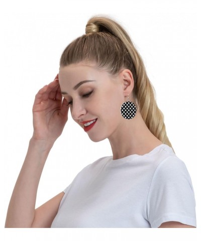 Black White Polka Dot Faux Leather Round Earring Dangle Hook，Round Dangle Earrings For Women Girls Lovely Hippie Leather Earr...