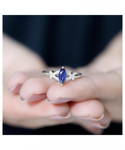 Certified Lab Grown Blue Sapphire Minimal Promise Ring with HI-SI Diamond, 1 Cttw, AAAA Quality 10K White Gold $249.30 Rings