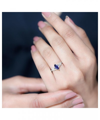 Certified Lab Grown Blue Sapphire Minimal Promise Ring with HI-SI Diamond, 1 Cttw, AAAA Quality 10K White Gold $249.30 Rings