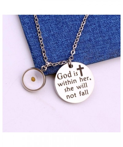 Mustard Seed Christian Gift God is Within Her She Will Not Fall Bracelet Necklace Psalm 46:5 Religious Jewelry necklace $9.15...