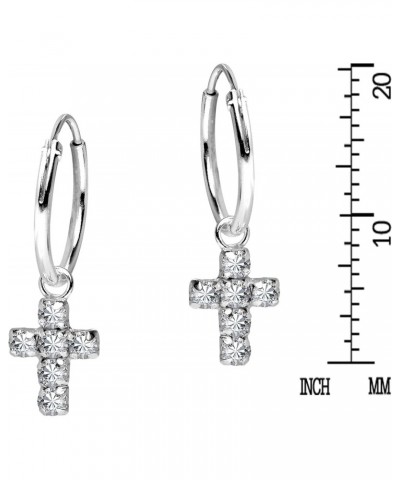 Meaningful and Stylish Christian Cross with Sparkling Cubic Zirconia Gemstones on .925 Sterling Silver Hoop Dangle Earrings f...