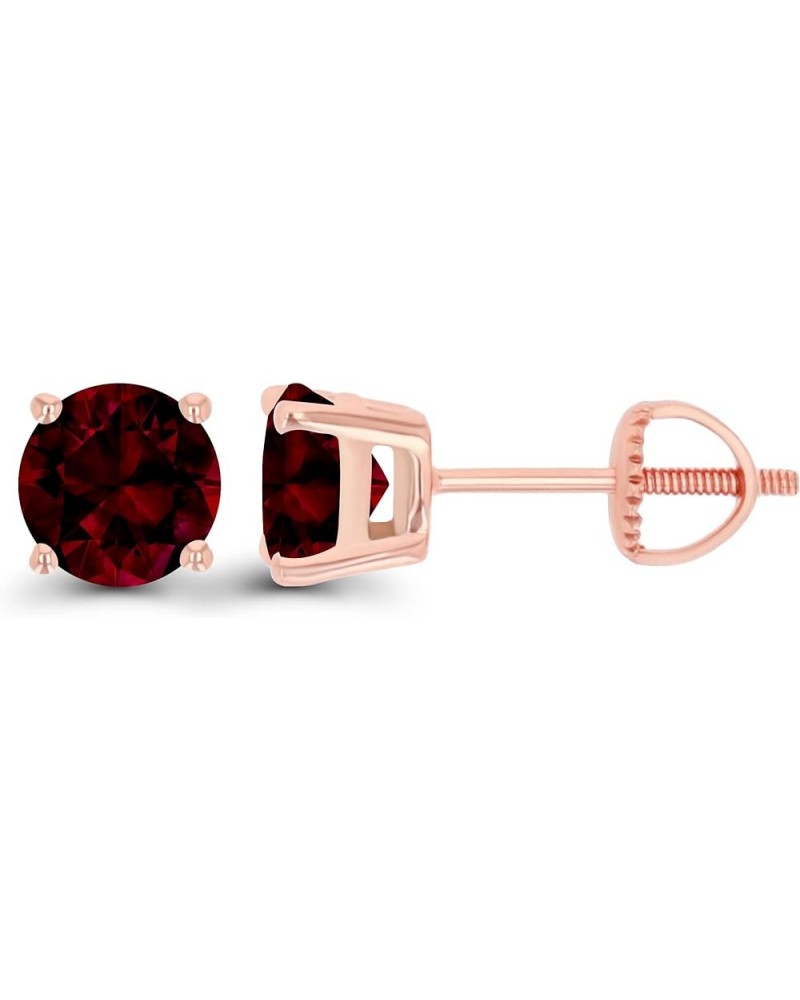 Solid 14K Gold 6mm Round Hypoallergenic Genuine Birthstone Solitaire Screwback Stud Earrings Garnet Rose Gold $75.85 Earrings