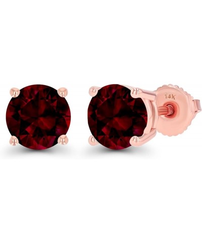 Solid 14K Gold 6mm Round Hypoallergenic Genuine Birthstone Solitaire Screwback Stud Earrings Garnet Rose Gold $75.85 Earrings