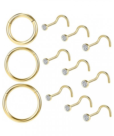 12Pcs 18G 20G Nose Rings Studs Hinged Hoop Nose Rings for Women Men Corkscrew Bone L Shaped Nose Studs Hypoallergenic 316L Su...