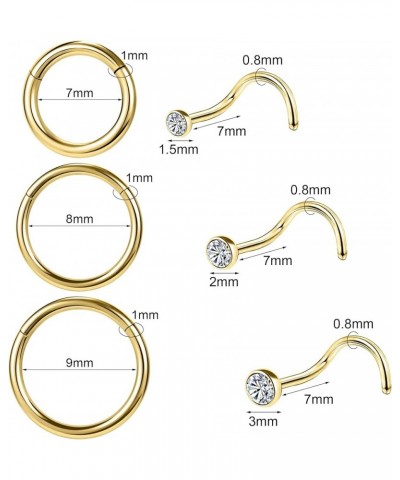 12Pcs 18G 20G Nose Rings Studs Hinged Hoop Nose Rings for Women Men Corkscrew Bone L Shaped Nose Studs Hypoallergenic 316L Su...