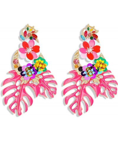 Colorful Leaf Flower Dangling Earring for Women Girls Fashion Statement Boho Drop Earrings Pink $9.08 Earrings