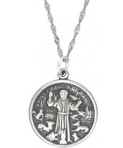 Sterling Silver Oxidized One Sided Saint Francis of Assisi Charm with Singapore Necklace 18.0 Inches $13.86 Necklaces