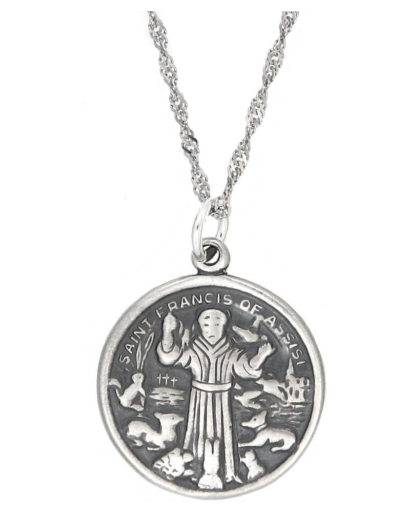 Sterling Silver Oxidized One Sided Saint Francis of Assisi Charm with Singapore Necklace 18.0 Inches $13.86 Necklaces