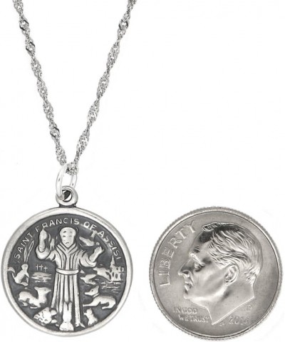 Sterling Silver Oxidized One Sided Saint Francis of Assisi Charm with Singapore Necklace 18.0 Inches $13.86 Necklaces