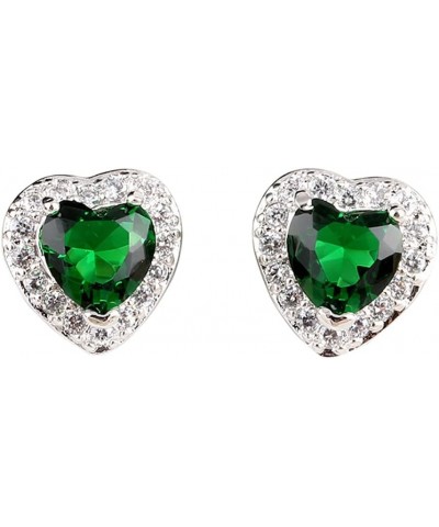 Heart Cut Stud Earrings 925 Sterling Silver Hypoallergenic Stud Earrings for Girls Women Green $10.17 Earrings