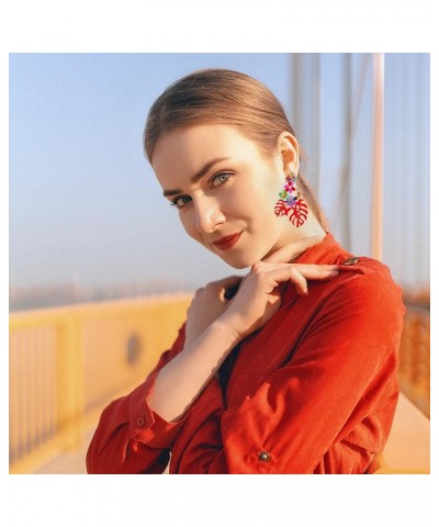 Colorful Leaf Flower Dangling Earring for Women Girls Fashion Statement Boho Drop Earrings Pink $9.08 Earrings