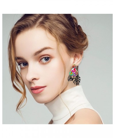 Colorful Leaf Flower Dangling Earring for Women Girls Fashion Statement Boho Drop Earrings Pink $9.08 Earrings