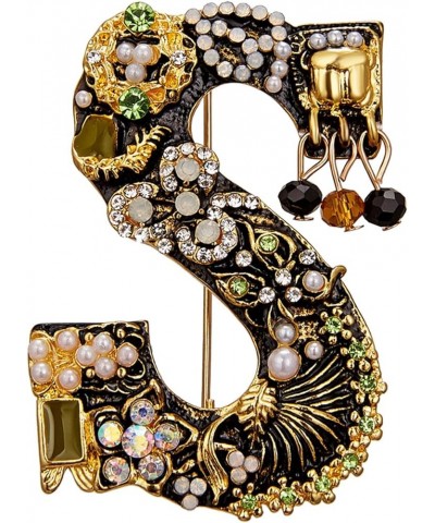 Pin Backs Locking Crystal Pearl Initial Brooch Gold Plated Enamel Colored Letter Letter Brooch Brooch Jewelry (D, One Size) D...