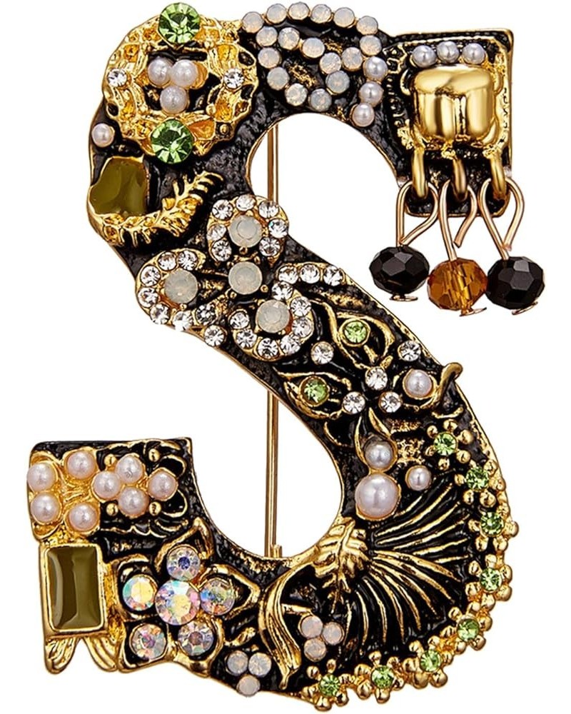 Pin Backs Locking Crystal Pearl Initial Brooch Gold Plated Enamel Colored Letter Letter Brooch Brooch Jewelry (D, One Size) D...