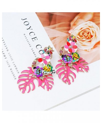 Colorful Leaf Flower Dangling Earring for Women Girls Fashion Statement Boho Drop Earrings Pink $9.08 Earrings