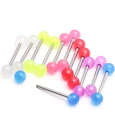 12Pcs Tongue Rings Barbell Nipple Bars Glow in The Dark 14G Bioflex Acrylic or Stainless Steel Piercing Rings Jewelry Nice De...