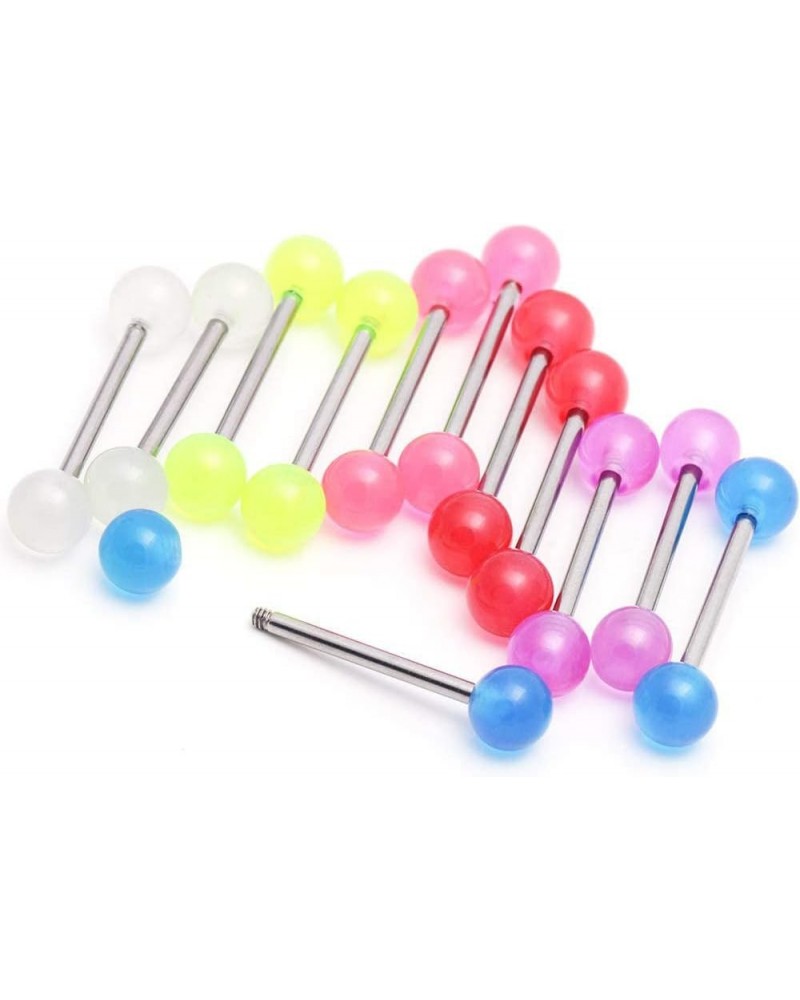 12Pcs Tongue Rings Barbell Nipple Bars Glow in The Dark 14G Bioflex Acrylic or Stainless Steel Piercing Rings Jewelry Nice De...