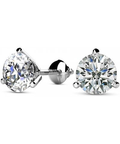 Natural Round Brilliant Solitaire Diamond Stud Earrings for Women 3 Prong Martini Cocktail Screw Back (I-J Color I1 Clarity) ...