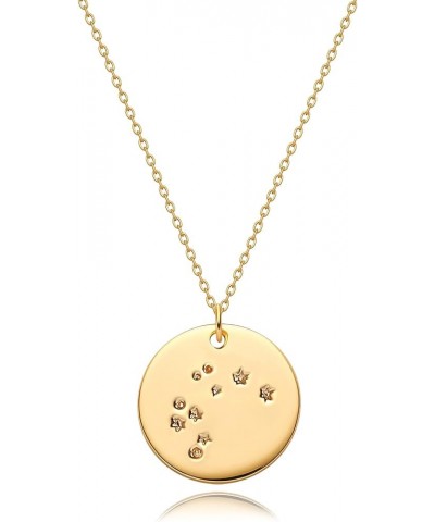 Gold Necklace Coin Disc Zodiac 12 Constellation Star Connected Engraved Horoscope Sign Astrology Pendant 18K Gold Plated Chai...