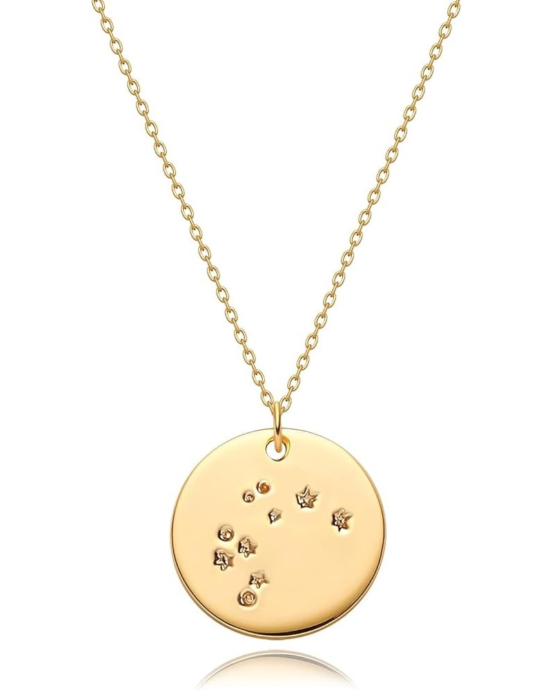 Gold Necklace Coin Disc Zodiac 12 Constellation Star Connected Engraved Horoscope Sign Astrology Pendant 18K Gold Plated Chai...