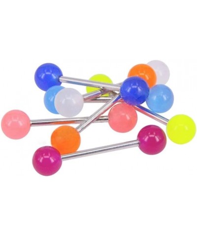 12Pcs Tongue Rings Barbell Nipple Bars Glow in The Dark 14G Bioflex Acrylic or Stainless Steel Piercing Rings Jewelry Nice De...