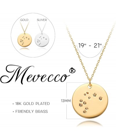 Gold Necklace Coin Disc Zodiac 12 Constellation Star Connected Engraved Horoscope Sign Astrology Pendant 18K Gold Plated Chai...