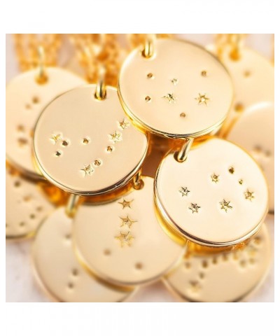 Gold Necklace Coin Disc Zodiac 12 Constellation Star Connected Engraved Horoscope Sign Astrology Pendant 18K Gold Plated Chai...