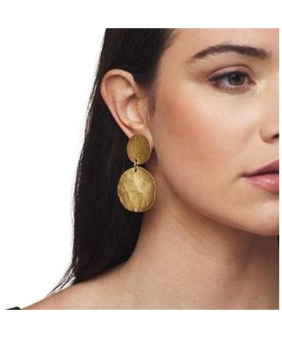 Satin Gold Clip-on Drop Earrings (Double Coin Drop) $33.79 Earrings