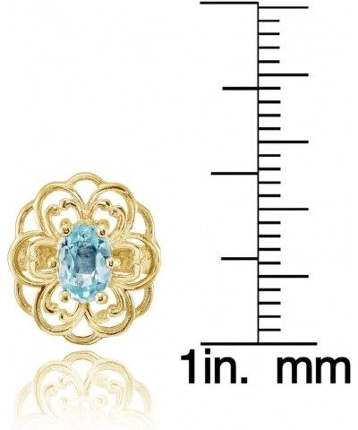 Sterling Silver or Yellow Gold Flashed Gemstone Filigree Flower Stud Earrings Yellow Gold Flash Blue Topaz $17.84 Earrings