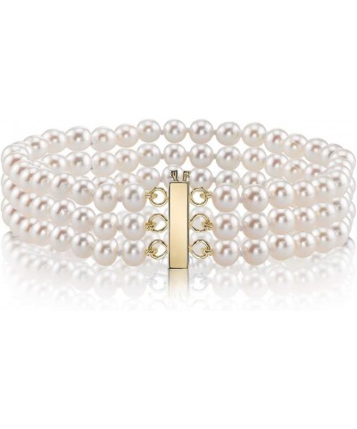 14K Gold 6-7mm AAAA Quality Round White Triple Freshwater Cultured Pearl Bracelet for Women 6.5 Inches Yellow Gold $137.36 Br...