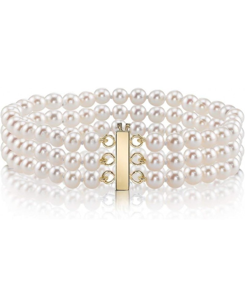 14K Gold 6-7mm AAAA Quality Round White Triple Freshwater Cultured Pearl Bracelet for Women 6.5 Inches Yellow Gold $137.36 Br...