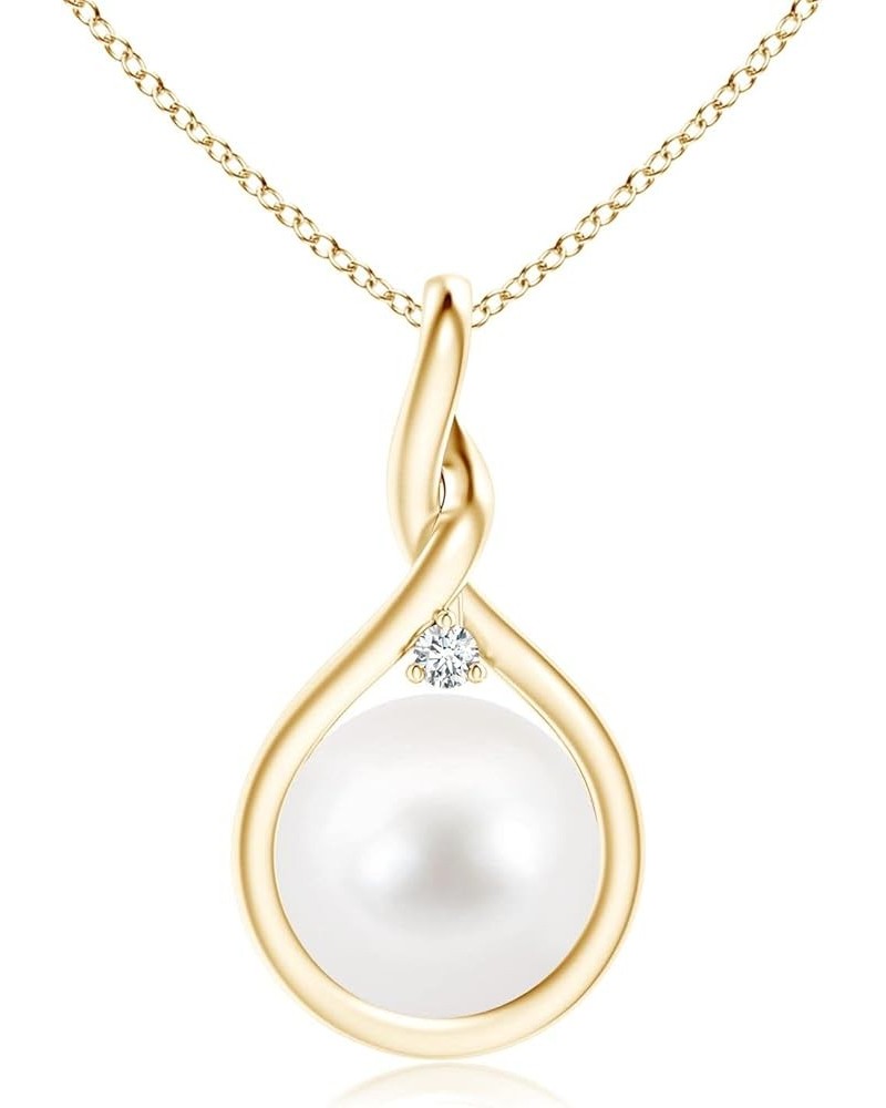 Freshwater Cultured Pearl and Diamond Twist Bale Pendant Necklace for Women, Girls in Sterling Silver / 14K Solid Gold June B...