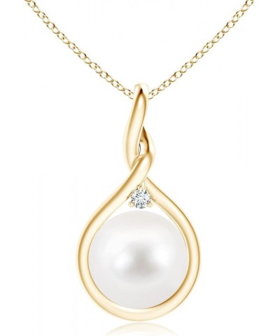 Freshwater Cultured Pearl and Diamond Twist Bale Pendant Necklace for Women, Girls in Sterling Silver / 14K Solid Gold June B...