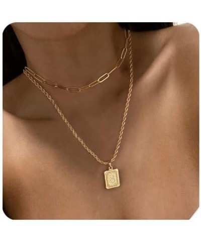 Gold Layered Initial Necklaces for Women, 14K Gold Plated Initial Pendant Necklaces Paperclip Link Rope Chain Necklaces for W...