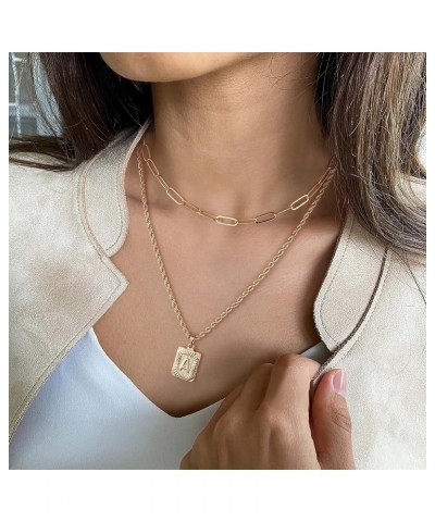 Gold Layered Initial Necklaces for Women, 14K Gold Plated Initial Pendant Necklaces Paperclip Link Rope Chain Necklaces for W...