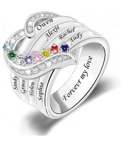 Mother Ring with 1-8 Birthstones Personalized 925 Sterling Silver Rings Custom Anniversary Ring for Women Wife Grandma Mom Mo...