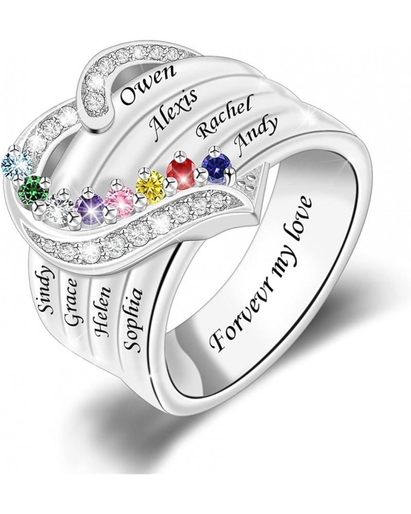 Mother Ring with 1-8 Birthstones Personalized 925 Sterling Silver Rings Custom Anniversary Ring for Women Wife Grandma Mom Mo...