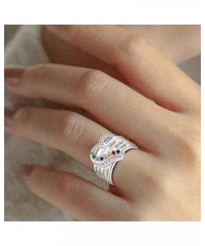 Mother Ring with 1-8 Birthstones Personalized 925 Sterling Silver Rings Custom Anniversary Ring for Women Wife Grandma Mom Mo...